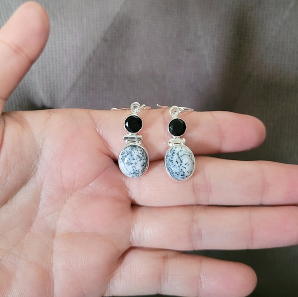 Shivam Oval Shaped Dendritic Agate Earrings - Picture 9 of 14